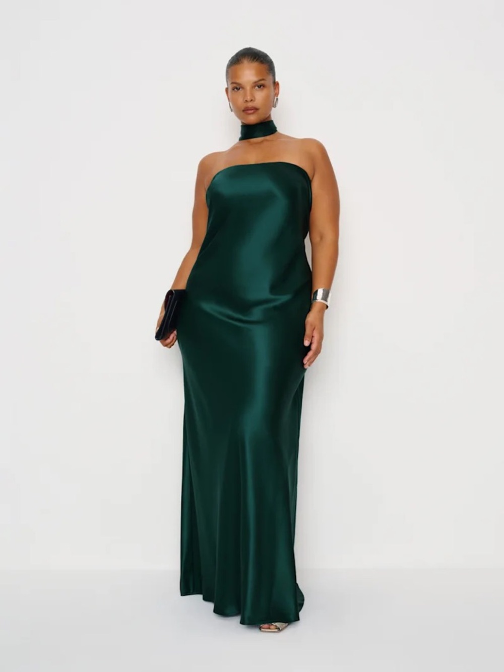 Reformation Oren Silk Dress, forest green